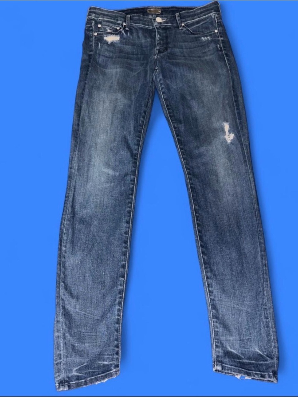 MOTHER Women’s Dark Blue Skinny Distressed Jeans
